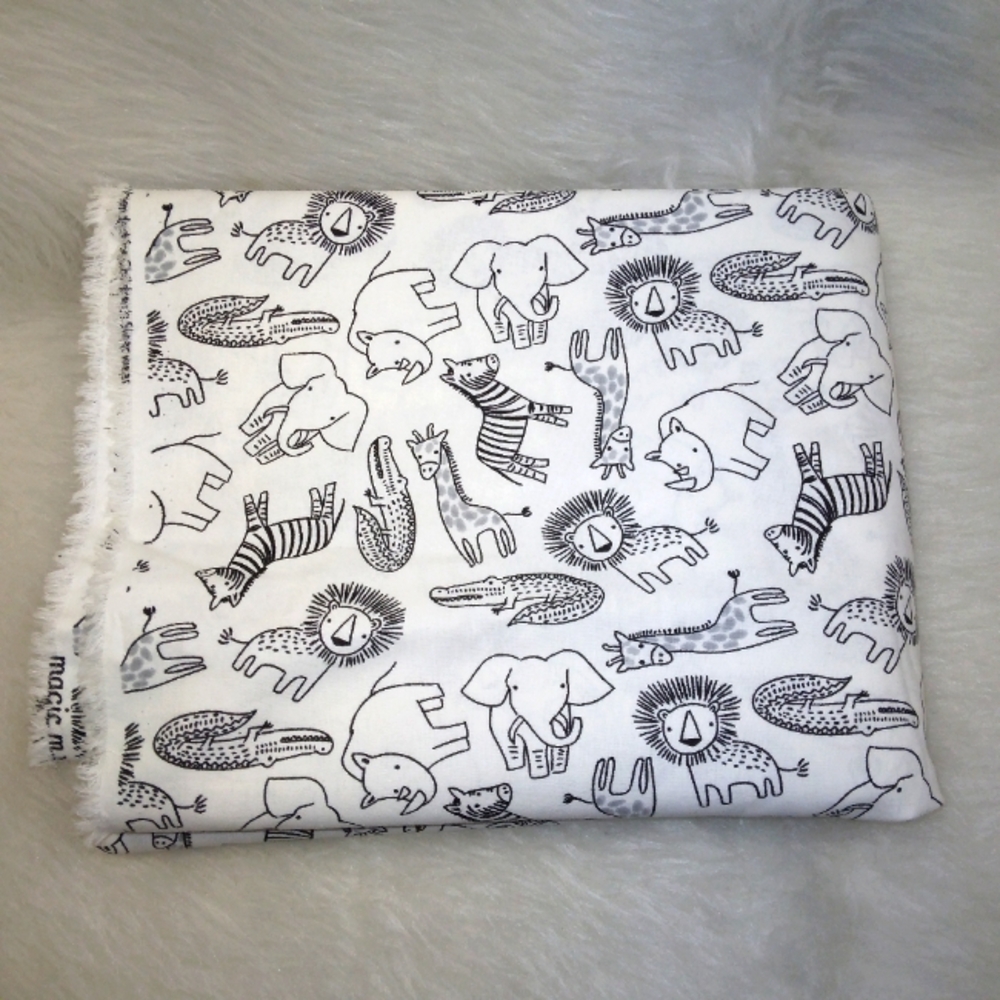 FABRIC Magic Moon For JoAnn Stylized African Animals On White, 100% Cott…